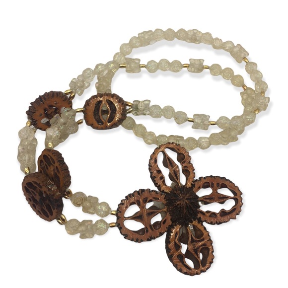 RARE Vintage Walnut Tramp Art Beaded Necklace A4 - Picture 3 of 6